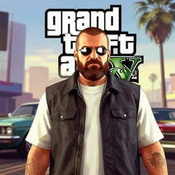 Neckbeard in Grand Theft Auto 5 cover art, epic, 4k resolution, extremely detailed, very sharp, artstation, digital art, vibrant,