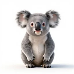curious koala, clean 3d render, full body, isolated on a pure white background, centered, entire subject in frame, sharp focus, soft studio lighting