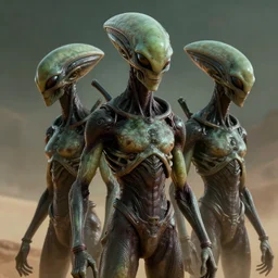 aliens brainsuckers by katsuya terada, in style of dune movie, hyper realism, octane render, 8 k, hyper detailed.