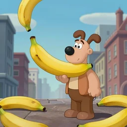 bananas taking over london city in the style of wallace and gromit, aardman animations