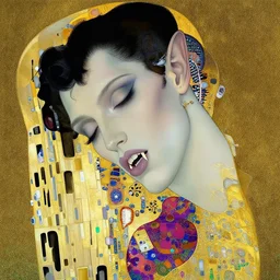 sleepless dreaming vampire with fangs, intricate detail, klimt, royo, whealan,