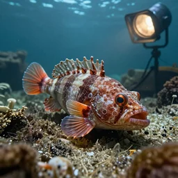 underwater enviroment with Centrophryne spinulosa, unreal 5, hyperrealistic, realistic, photorealistic, dynamic lighting, highly detailed, cinematic landscape, studio landscape, studio lighting