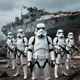 Photo Of Storm Troopers At The Ruins Of A Ship, Photorealistic