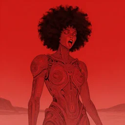 Blood thirst for revenge, afrofuturism, Simon Stalenhag, 8K concept art, red skies, intricate details, minimal artifacting