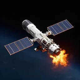 satellite on fire in space