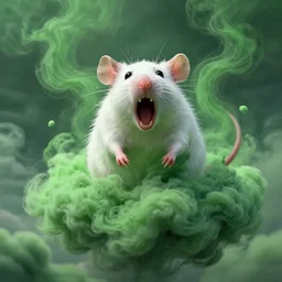 screaming white rat engulfed in green clouds, majestic, putrid green clouds, concept art, 8 k, trending on artstation