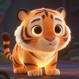 adorable glowing tiger, trending on art station, cute, big eyes, matte painting, concept art, pixar, disney, highly detailed, cinematic composition, unreal engine, rendered in octane