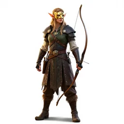 masked elf ranger with bow, high detail digital art, full body, standing, isolated on a pure white background, centered, whole figure in frame, sharp focus, studio lighting