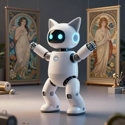 product photo of a futuristic dancing robot pet, minimalistic kindchenschema, by artgerm and greg rutkowski and marc newson and zaha hadid, alphonse mucha, zaha hadid, samsung apple webcam, sleek matte glossy materials, neon, kitten puppy pig otter fennec inspired. side view, volumetric light, detailed, octane render, midsommar