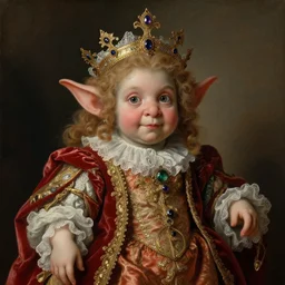 baroque rococo painting Royal Fancy Goblin Hildebrandt Lisa Frank high detail cute whimsical gremlin creature we