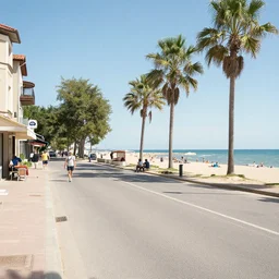 summer street near a beach, by J-M Boesch