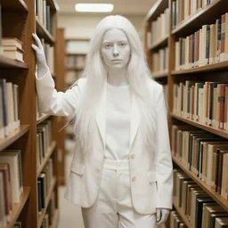 waltee white dressed as a librarian, long shot