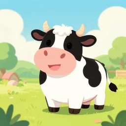 a happy cow on a sunny farm, pixiv fanbox, dramatic lighting, maximalist pastel color palette, pixar and disney concept, clarabelle cow, clean cel shaded vector art, on artstation