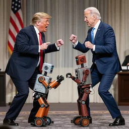 Donald trump and joe biden fighting as Rock\'em sock\'em robots