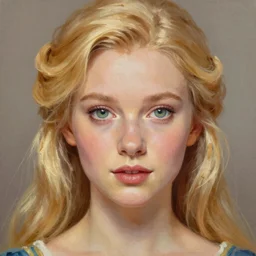 An extremely beautiful detailed close up portrait of a blonde haired polish princess, green eyes, long hear, round face, artstation, oil painting, award winning