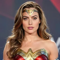 margot robbie as wonder woman, hyper-realistic, medium-close up