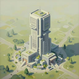 oil painting of lush solarpunk brutalist building in a stunning landscape by chiho aoshima and david aja and beeple and kilian eng, highly detailed, cgsociety, artstation, minimalist, isometric