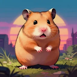 very scared hamster, digital illustration portrait design, by android jones and greg rutkowski, retrowave color scheme, detailed, cinematic lighting, wide angle action dynamic portrait