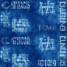 shibori katazome indigo wallpaper depicting a cyberpunk font styles