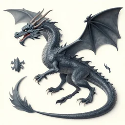 flat lay, knolling of the parts of a dragon.