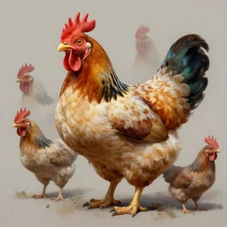 concept art of chicken, highly detailed painting by dustin nguyen, akihiko yoshida, greg tocchini, greg rutkowski, cliff chiang, 4 k resolution, trending on artstation, 8 k