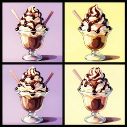 four split album cover art for personification of a hot fudge sundae akihiko yoshida