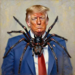 impressionist oil painting of a hybrid donald trump spider