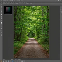 A landscape photo of beautiful forest pathway scenery. PROMPT, XF IQ4, 150MP, 50mm, f/1.4, ISO 200, 1/160s, natural light, Adobe Photoshop, Adobe Lightroom, DxO Photolab, Corel PaintShop Pro, rule of thirds, symmetrical balance, depth layering, polarizing filter, Sense of Depth, AI enhanced