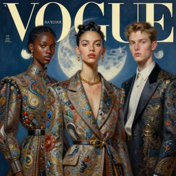 3 d, fashion models look into the frame, moon ryas, intricate oil painting, vogue cover style, poster art, hyper detail, intricate oil painting, multiple exposure, 3 d, by tooth wu and wlop and beeple and greg rutkowski