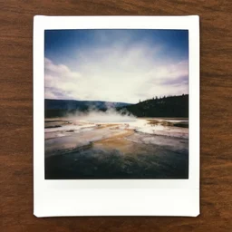 atmospheric polaroid photo of Yellowstone, beautiful scenery