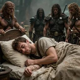 sleepy romanian guy waking up next to barbaric enemies who put him asleep