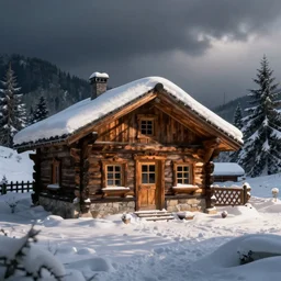 snow cottage inspired by Evgeny Lushpin,cinematic
