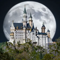 landscape photography tilt - shift image of a intricate castle build on the moon