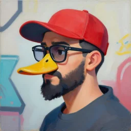 greg manchess portrait painting of a young ducktail bearded middle eastern american male wearing wayfarer glasses and a red baseball cap as overwatch character, medium shot, asymmetrical, profile picture, organic painting, sunny day, matte painting, bold shapes, hard edges, street art, trending on artstation, by huang guangjian and gil elvgren and sachin teng