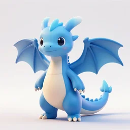 a 3 d render of a cute, blue, female, anthropomorphic dragon with armwings and a spike at the tip of his tail
