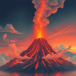 erupting volcano, on an island, trending on artstation, hiroaki tsutsumi style