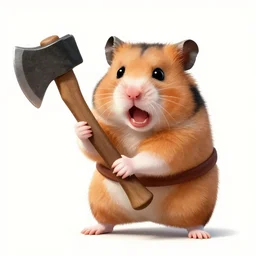 photograph of a hamster holding an axe. barbarian. rage.