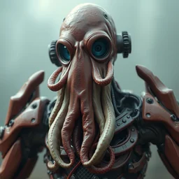 heroic cyborg zoidberg with davy jones squid beard. droid body. artstationz greg rutkowski. beksinski, octane render, unreal engine 6, epic game graphics, fantasy, cyberpunk, conceptual art, ray tracing
