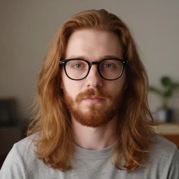 a screenshot of a handsome guy with chestnut hair long hair short beard glasses in 5 minutes craft video