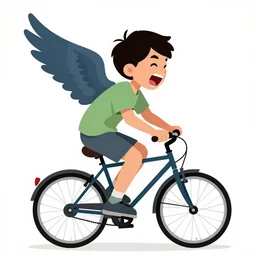 a boy with wings, screaming, a magpie riding a bike, bold natural colors, national geographic photography, masterpiece, 8 k, raw, unedited, symmetrical balance