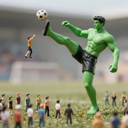 photo of the green - giant kicking a crowd of tiny people in the air. - n 9