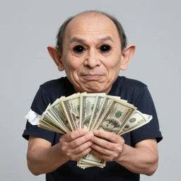 trollface man clutching lots of money, vray