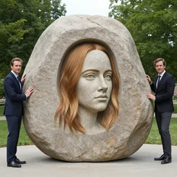 big rock solid stone with the emerging face of emma stone buried inside the big stone solid rock, by tomasz alen kopera and peter mohrbacher