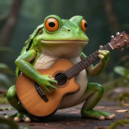 a green big frog playing the guitar. intricate, epic lighting, cinematic composition, hyper realistic, 8 k resolution, unreal engine 5, by artgerm, tooth wu, dan mumford, beeple, wlop, rossdraws, james jean, marc simonetti, artstation