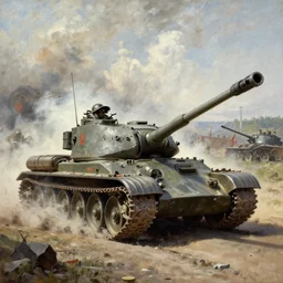 soviet tank attack, battle painting by Mikhail Avilov
