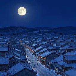 chinese town in winter moonnight by masayasu uchida