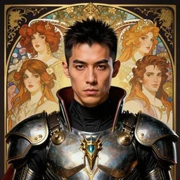 portrait of a handsome cyberpunk mike shinoda wearing a futuristic armor, beautiful symmetrical face, fantasy, regal, by stanley artgerm lau, greg rutkowski, thomas kindkade, alphonse mucha, loish, norman rockwell.