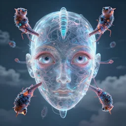 trapped in my conscious, sky falling, look me inside of my eyes, transparent holographic being, holographic, bioluminiscent creatures, intricate artwork by beeple. octane render, trending on artstation, greg rutkowski very coherent symmetrical artwork. cinematic, hyper realism, high detail, octane render, 8 k