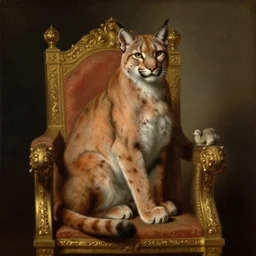 a baroque oil painting!!!!!!!!!!! of a king lynx sitting on his throne, high detail