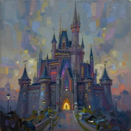 oil in canvas, cyberpunk castle